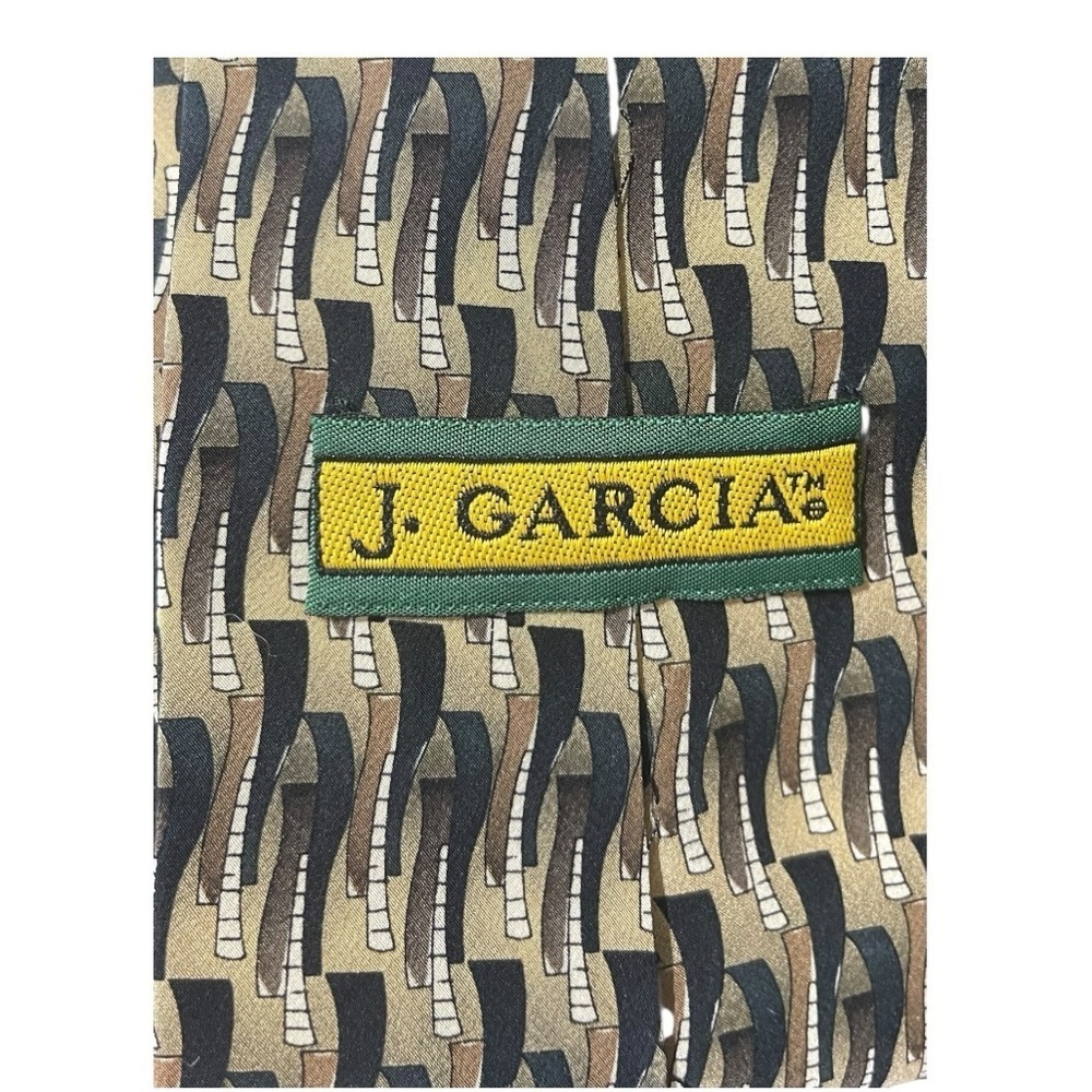 J. Garcia Geometric Silk Tie in Black, Brown and Tan - Picture 2 of 5